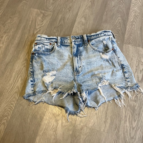 Abercrombie & Fitch Light Blue Distressed Jean Shorts - Picture 4 of 5